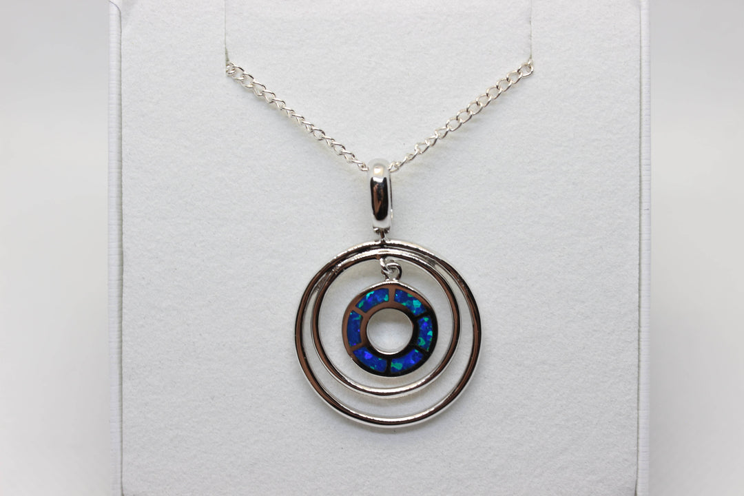 Australian Inlay Opal Pendant in Sterling Silver Setting Circle Pendant Australian Opal House 