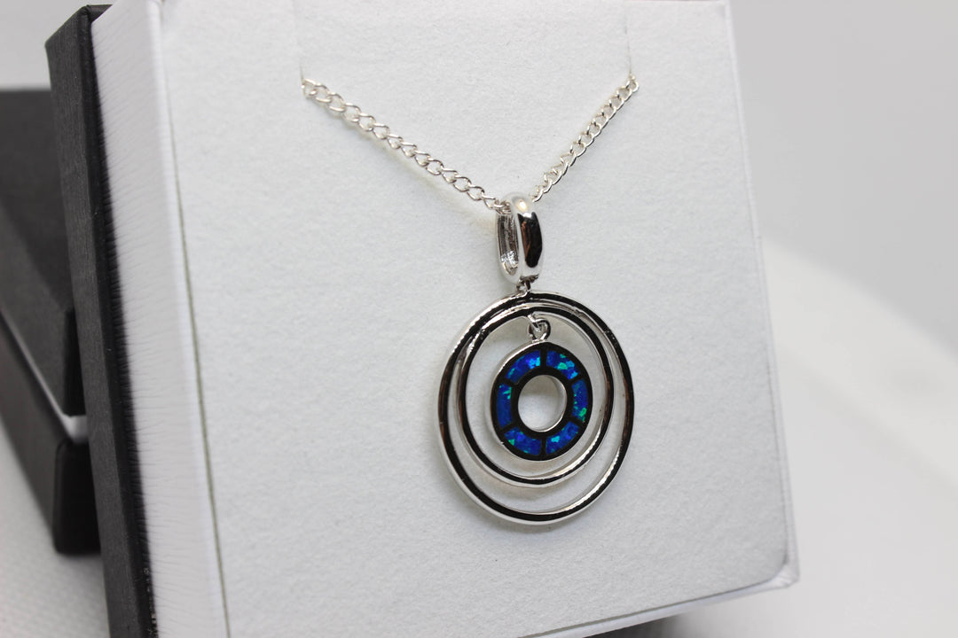 Australian Inlay Opal Pendant in Sterling Silver Setting Circle Pendant Australian Opal House 