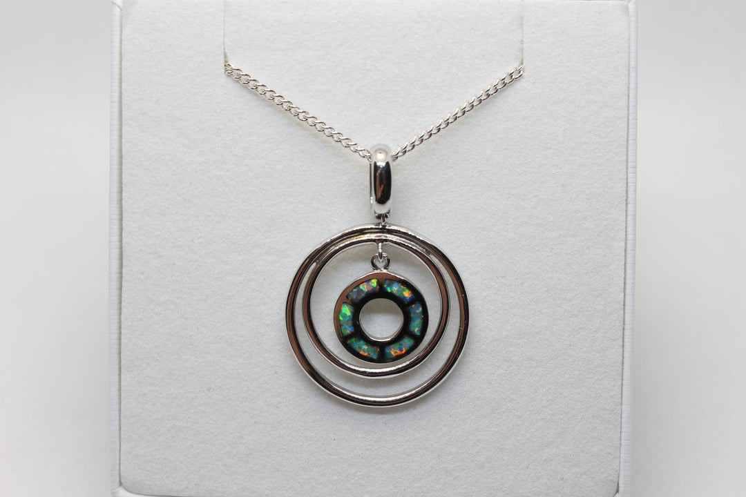 Australian Inlay Opal Pendant in Sterling Silver Setting Circle Pendant Australian Opal House 