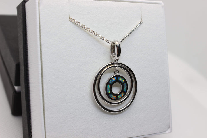 Australian Inlay Opal Pendant in Sterling Silver Setting Circle Pendant Australian Opal House 