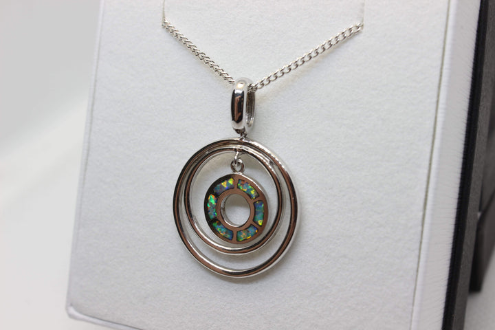 Australian Inlay Opal Pendant in Sterling Silver Setting Circle Pendant Australian Opal House 