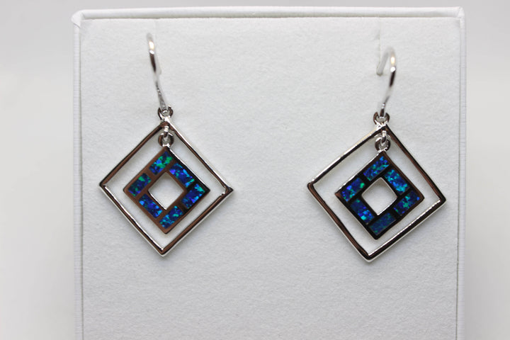 Australian Inlay Opal Earrings in Sterling Silver Setting Circle Pendant Australian Opal House Blue 