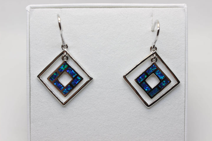 Australian Inlay Opal Earrings in Sterling Silver Setting Circle Pendant Australian Opal House 