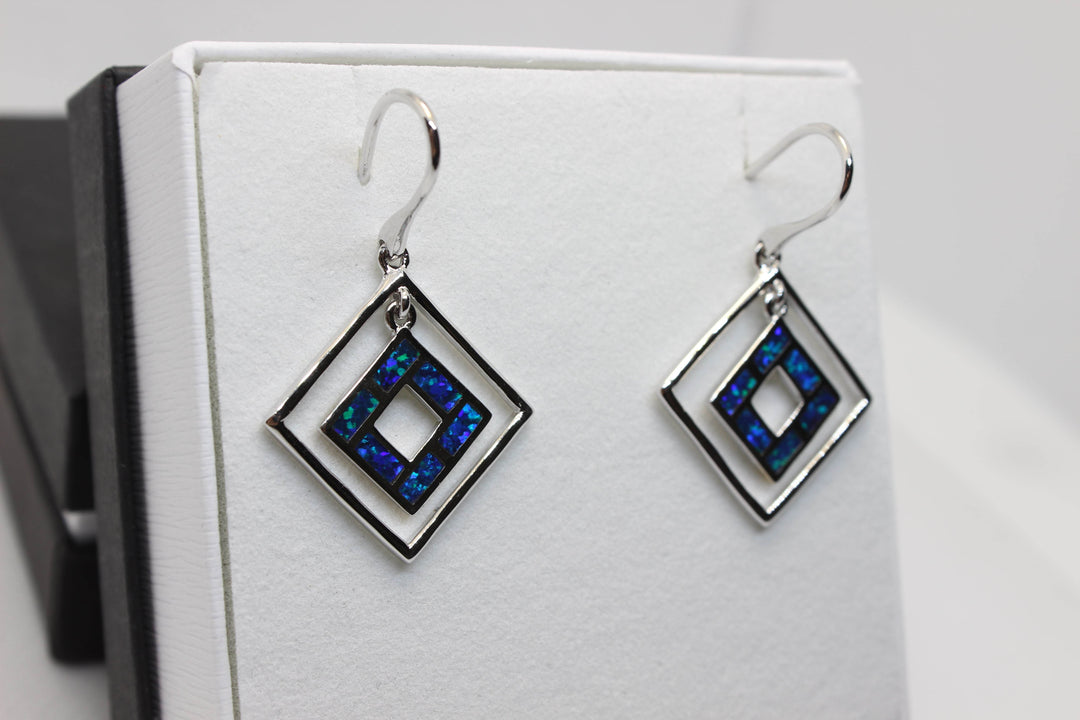 Australian Inlay Opal Earrings in Sterling Silver Setting Circle Pendant Australian Opal House 