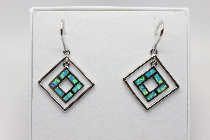 Australian Inlay Opal Earrings in Sterling Silver Setting Circle Pendant Australian Opal House 