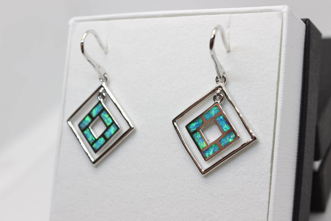 Australian Inlay Opal Earrings in Sterling Silver Setting Circle Pendant Australian Opal House 