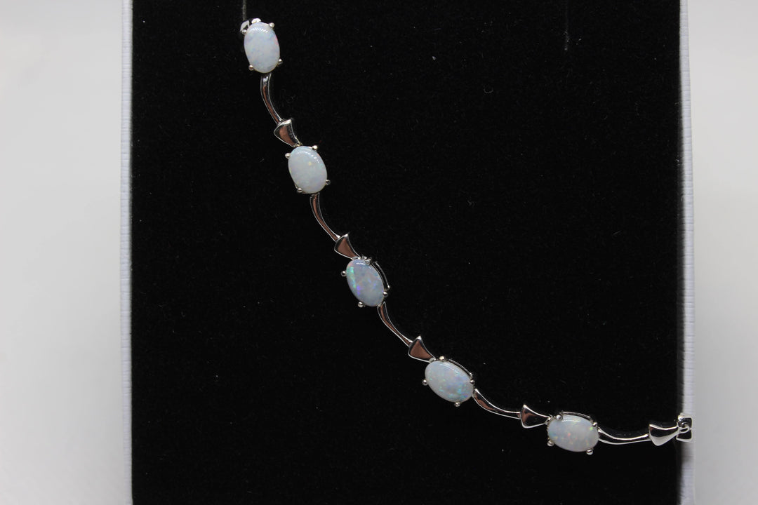 Australian Solid Opal Bracelet in Sterling Silver Setting Pendant Australian Opal House White 