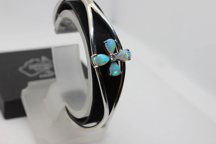 Australian Solid Opal Bangle in Sterling Silver Setting Pendant Australian Opal House 