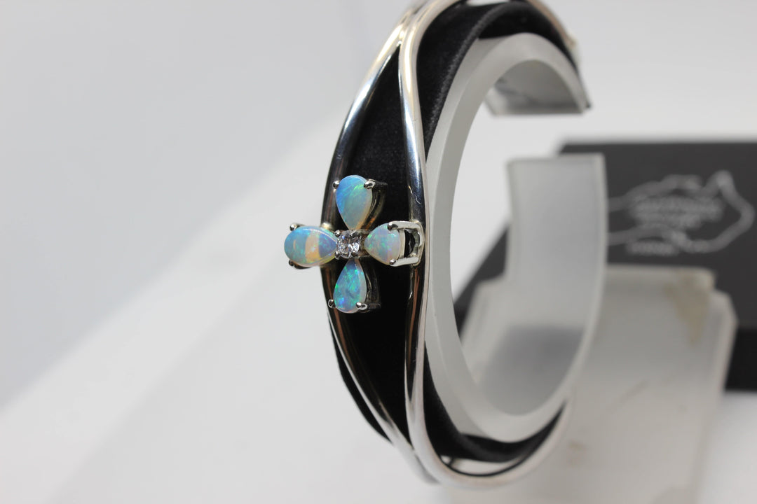 Australian Solid Opal Bangle in Sterling Silver Setting Pendant Australian Opal House 