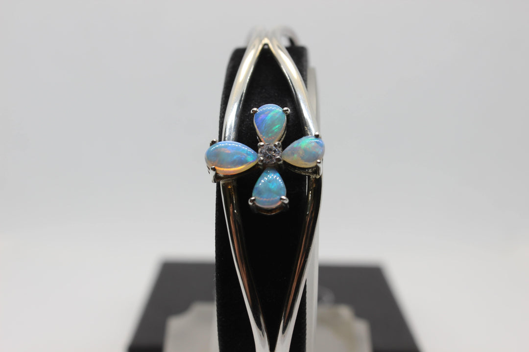 Australian Solid Opal Bangle in Sterling Silver Setting Pendant Australian Opal House 