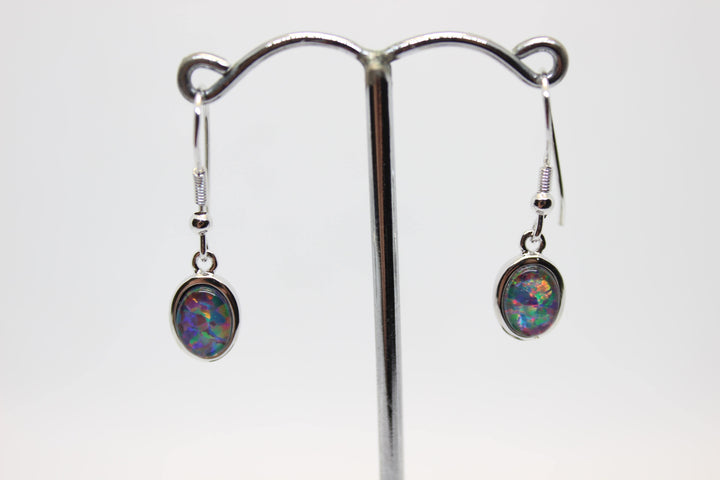 Australian Triplet Opal Hanging Earrings in Sterling Silver Setting Earrings Australian Opal House Fire 