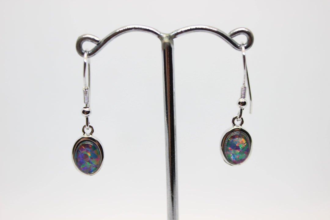 Australian Triplet Opal Hanging Earrings in Sterling Silver Setting Earrings Australian Opal House 