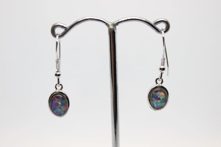 Australian Triplet Opal Hanging Earrings in Sterling Silver Setting Earrings Australian Opal House 