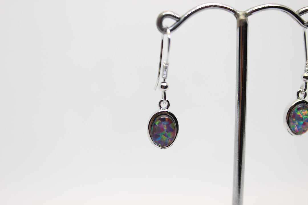 Australian Triplet Opal Hanging Earrings in Sterling Silver Setting Earrings Australian Opal House 