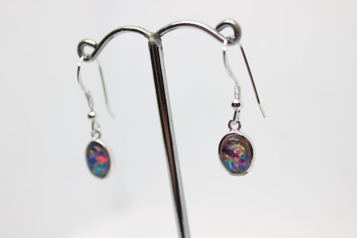 Australian Triplet Opal Hanging Earrings in Sterling Silver Setting Earrings Australian Opal House 