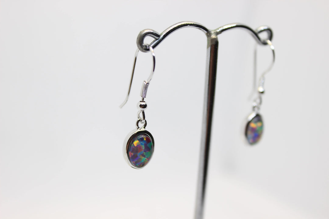 Australian Triplet Opal Hanging Earrings in Sterling Silver Setting Earrings Australian Opal House 