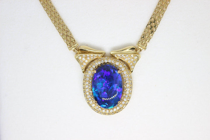 Australian Natural Black Opal Pendant in 18k Yellow Gold Setting Pendant Australian Opal House 