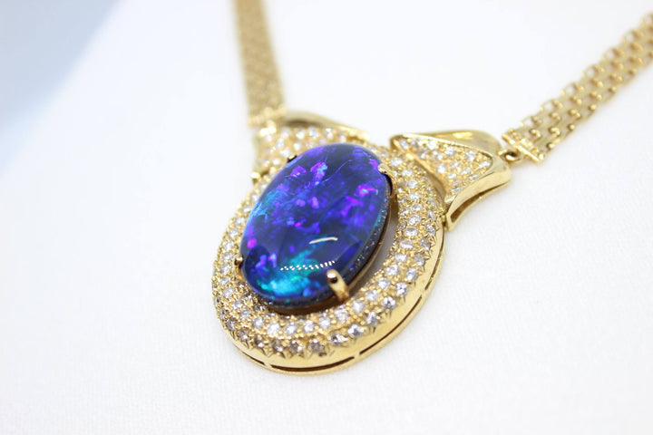 Australian Natural Black Opal Pendant in 18k Yellow Gold Setting Pendant Australian Opal House 