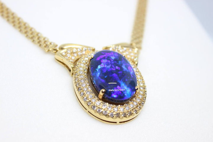 Australian Natural Black Opal Pendant in 18k Yellow Gold Setting Pendant Australian Opal House 