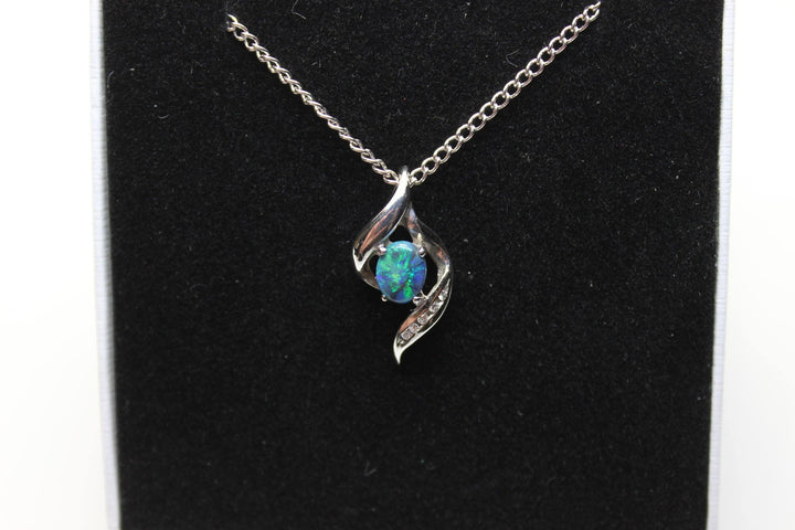 Australian Natural Black Opal Pendant in 18k White Gold Setting Pendant Australian Opal House 