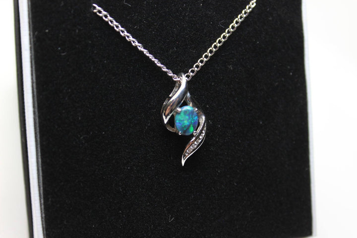 Australian Natural Black Opal Pendant in 18k White Gold Setting Pendant Australian Opal House 