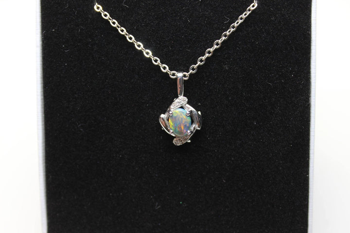 Australian Natural Black Opal Pendant in 18k White Gold Setting Pendant Australian Opal House 