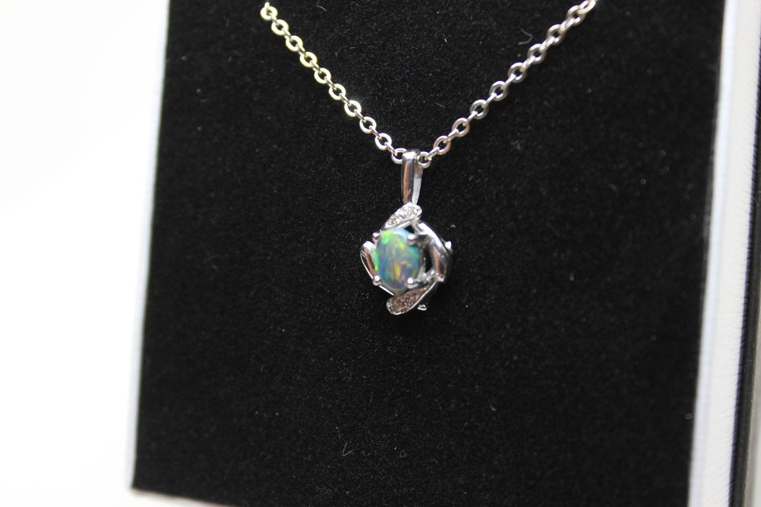 Australian Natural Black Opal Pendant in 18k White Gold Setting Pendant Australian Opal House 