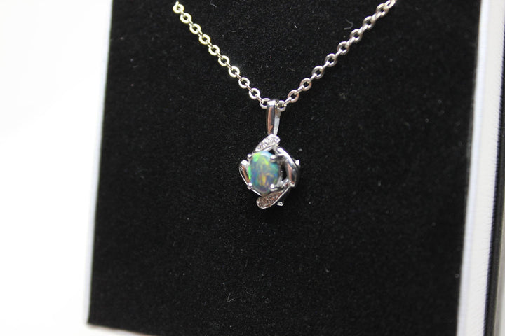 Australian Natural Black Opal Pendant in 18k White Gold Setting Pendant Australian Opal House 