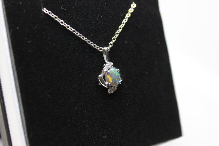 Australian Natural Black Opal Pendant in 18k White Gold Setting Pendant Australian Opal House 