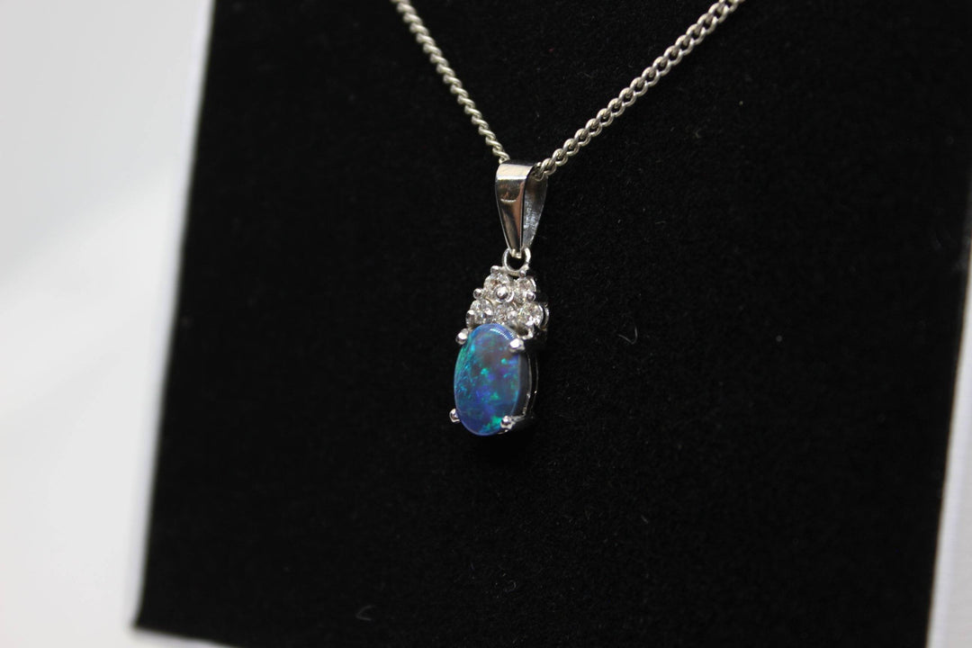 Australian Natural Black Opal Pendant in 18k White Gold Setting Pendant Australian Opal House 