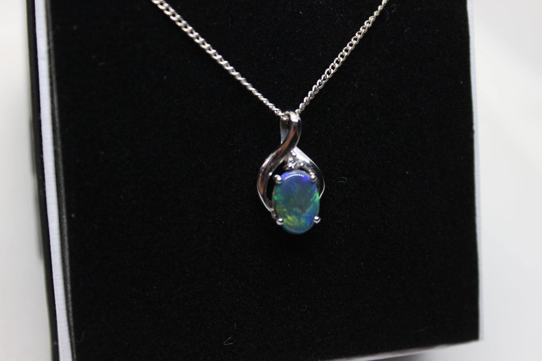 Australian Natural Black Opal Pendant in 18k White Gold Setting Pendant Australian Opal House 