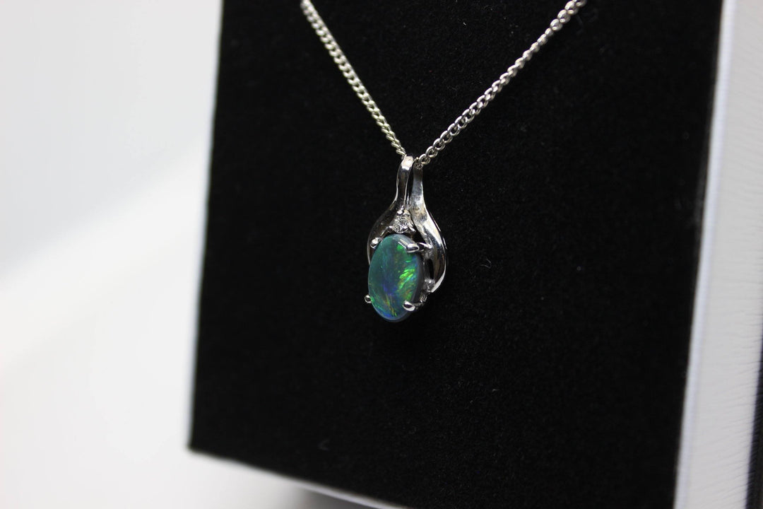 Australian Natural Black Opal Pendant in 18k White Gold Setting Pendant Australian Opal House 