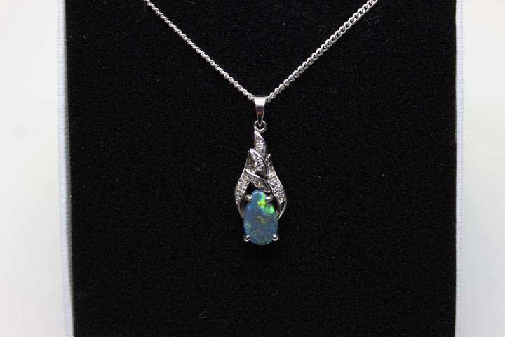 Australian Natural Black Opal Pendant in 18k White Gold Setting Pendant Australian Opal House 