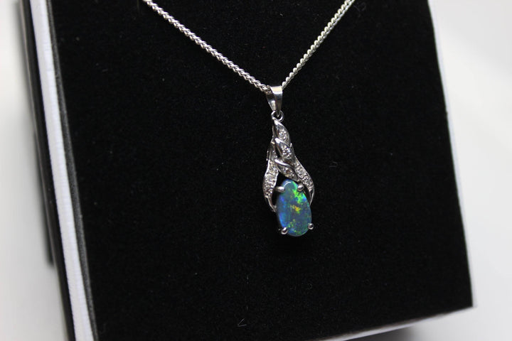 Australian Natural Black Opal Pendant in 18k White Gold Setting Pendant Australian Opal House 