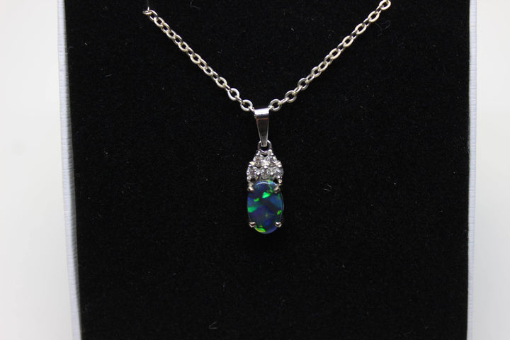 Australian Natural Black Opal Pendant in 18k White Gold Setting Pendant Australian Opal House 