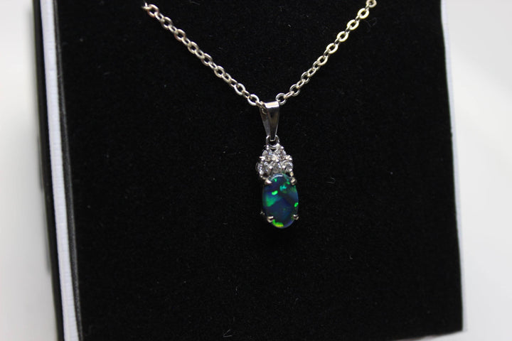 Australian Natural Black Opal Pendant in 18k White Gold Setting Pendant Australian Opal House 