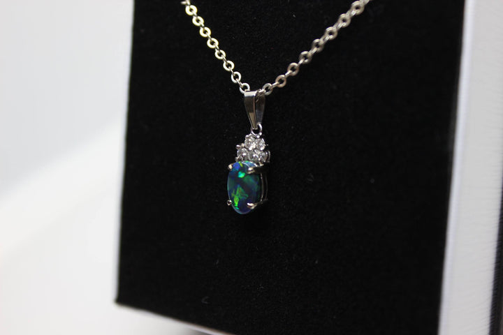 Australian Natural Black Opal Pendant in 18k White Gold Setting Pendant Australian Opal House 