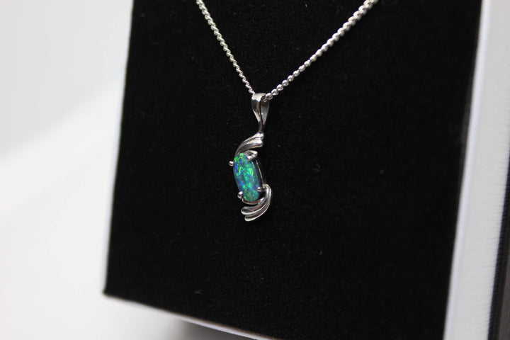 Australian Natural Black Opal Pendant in 18k White Gold Setting Pendant Australian Opal House 