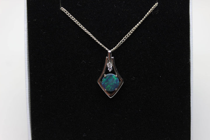 Australian Natural Black Opal Pendant in 18k White Gold Setting Pendant Australian Opal House 