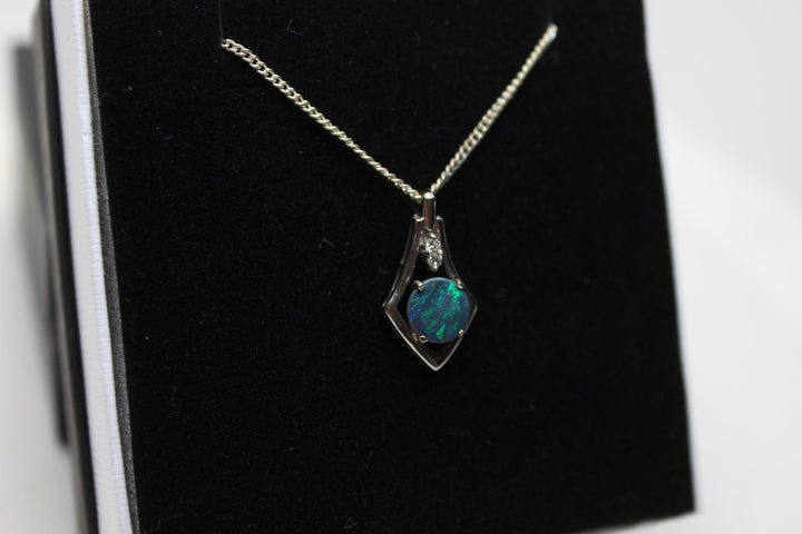 Australian Natural Black Opal Pendant in 18k White Gold Setting Pendant Australian Opal House 