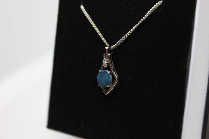 Australian Natural Black Opal Pendant in 18k White Gold Setting Pendant Australian Opal House 