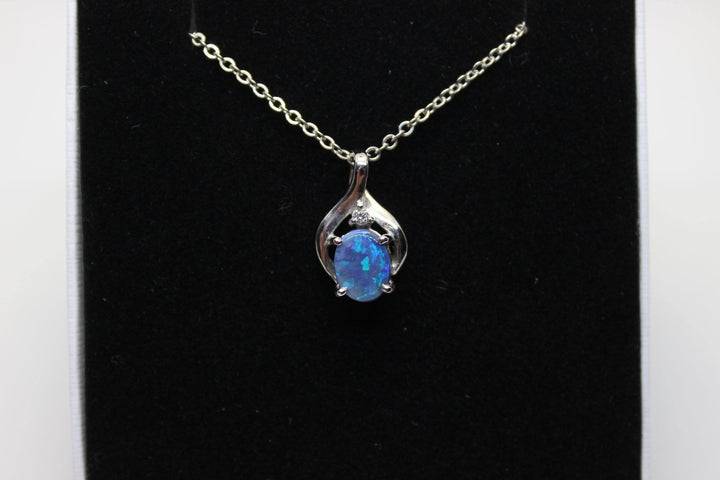 Australian Natural Black Opal Pendant in 18k White Gold Setting Pendant Australian Opal House 