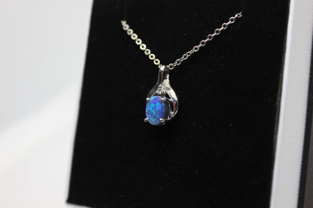 Australian Natural Black Opal Pendant in 18k White Gold Setting Pendant Australian Opal House 