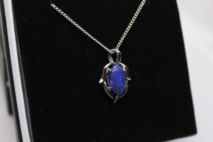 Australian Natural Black Opal Pendant in 18k White Gold Setting Pendant Australian Opal House 