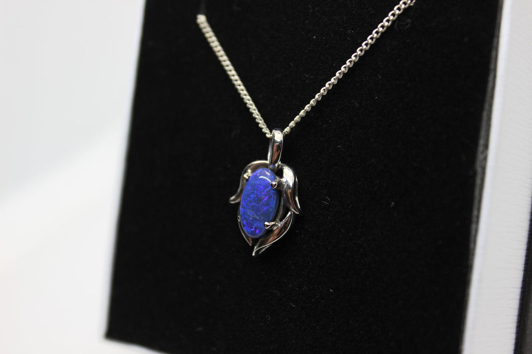 Australian Natural Black Opal Pendant in 18k White Gold Setting Pendant Australian Opal House 