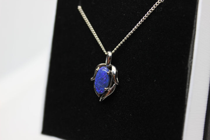 Australian Natural Black Opal Pendant in 18k White Gold Setting Pendant Australian Opal House 