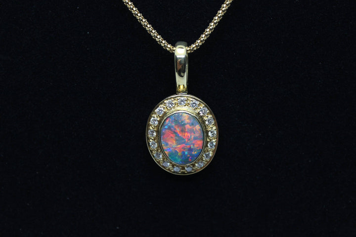 Australian Natural Black Opal Pendant in 18k Yellow Gold Setting Pendant Australian Opal House 