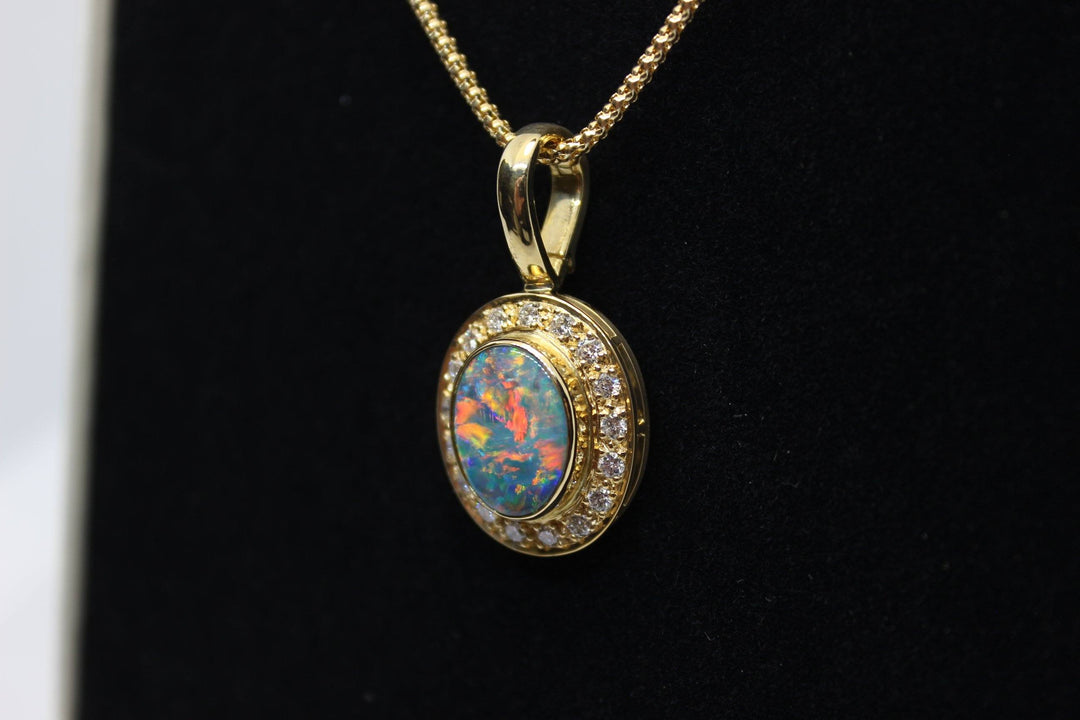 Australian Natural Black Opal Pendant in 18k Yellow Gold Setting Pendant Australian Opal House 