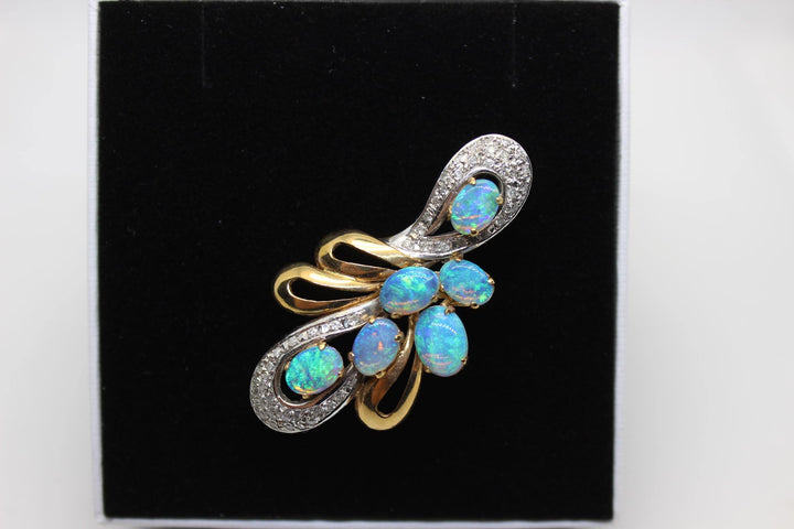 Australian Natural Crystal Opal Brooch in 14k Yellow Gold Setting Brooch Australian Opal House 