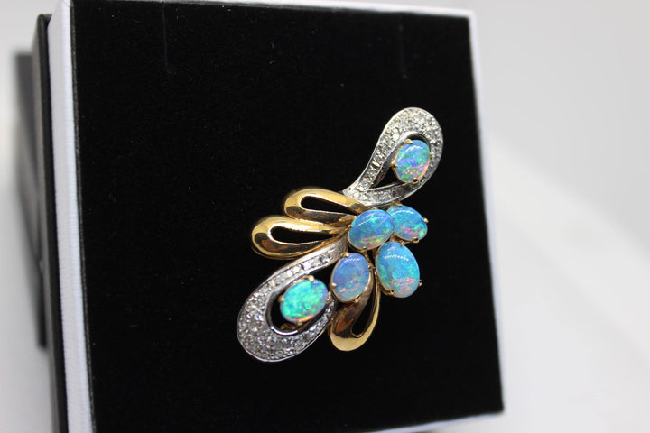 Australian Natural Crystal Opal Brooch in 14k Yellow Gold Setting Brooch Australian Opal House 